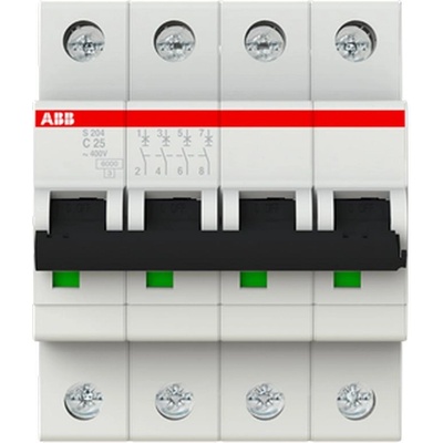ABB Автоматичен прекъсвач ABB S204-C25 - 4 P, 25 A, 6 kA (2CDS254001R0254)