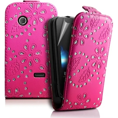 Sony Xperia tipo ST21i Diamond Bling Flip Калъф Розов + Протекто
