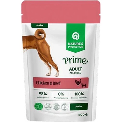 AKVATERA Nature's Protection DOG Prime Adult Dogs Active All Breeds - with Chicken and Beef, пауч за пораснали активни кучета от всички породи - хапки в сос с пилешко и говеждо месо, Литва - 500 гр 210800