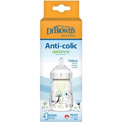 Dr. Brown’s anti colic dojčenská fľaša Džungľa options+ Wide Neck 150 ml 1 ks WB51008-INTLX