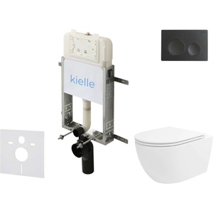 kielle Genesis New - Комплект структура за вграждане, тоалетна чиния Oudee Vortex, Rimless+, SoftClose седалка и бутон Gemini New I, черен мат 30528SZ30 (30528SZ30)