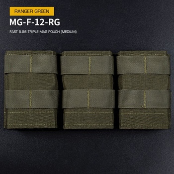 Wosport Fast Triple Molle na 5.56 zásobníky M4 M16, střední Ranger green
