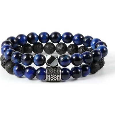 Daniel Dawson dvojitý náramek Tiziano modré tygří oko lávový kámen NR2168-0851(10)/20 Modrá