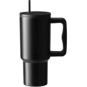 Maku Kitchen Life Двустенна термочаша maku с дръжка и сламка в черен цвят - 900 мл (tb maku 645158)