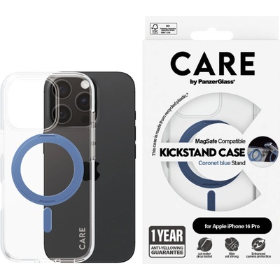 Panzer Калъф CARE - Kickstand Blue MagSafe, iPhone 16 Pro, прозрачен (5715685012600)