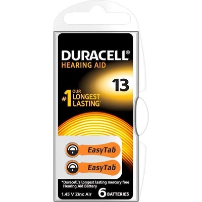Duracell Батерия цинково въздушна duracell za13 6 бр. бутонни за слухов апарат в блистер (dur-bz-za13)