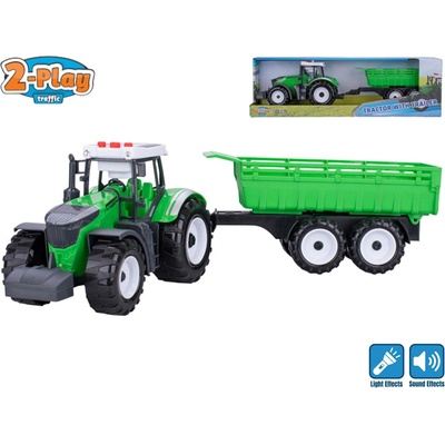 Mikro trading 2-Play Traffic Traktor s vlečkou 45 cm na setrvačník se světlem a zvukem