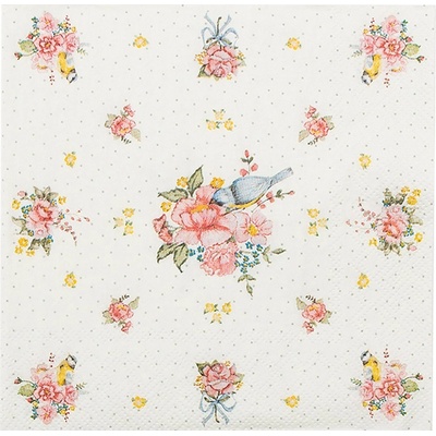 Clayre & Eef papírové ubrousky s kvítky a ptáčkem Cheerful Birdie 33x33cm 20ks