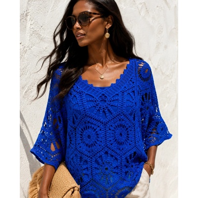 Fashionweek bavlnená krajková blúzka boho UB-Acario modrá