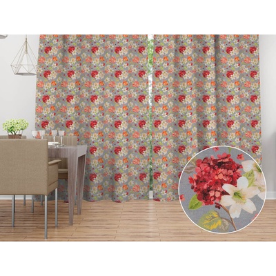 Biante Dekoračný záves PML-092 Hortenzie a ľalie na sivom 145x140 cm