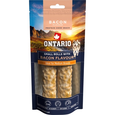 Ontario Žuvacia pochúťka Protein malá rolka pre stredné plemená s príchuťou slaniny 12,7 cm 2 ks