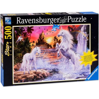 Image 1 of Ravensburger Светещ пъзел Ravensburger от 500 части - Еднорози във вода (14873)