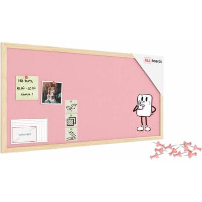 ALLboads Textilní tabule 80 × 40 cm, růžová, v lakovaném dřevěném rámu, TFPINK84P
