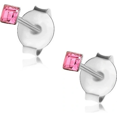 Šperky eshop náušnice ze stříbra růžový krystalek Swarovski čtvereček PC24.24