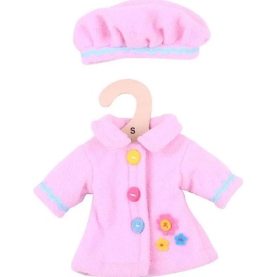 Bigjigs Toys Дреха за кукла Bigjigs - Розово палто с шапка, 25 cm (BJD528)
