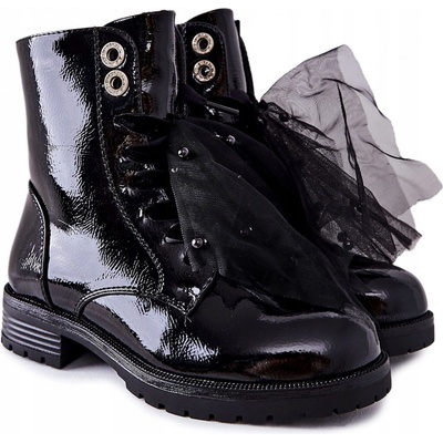 Lakované dětské jarní kotníkové boty černé