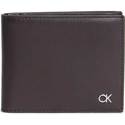 Calvin Klein Pánska kožená peňaženka Metal Ck Bifold 5CC W/Coin /Hnedá