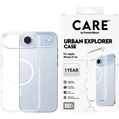 Гръб Care by PanzerGlass за iPhone 17 Air, Flagship Case Transparent Urban Explorer w. White MagSafe