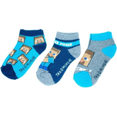 Fashion UK Chlapecké kotníkové ponožky MINECRAFT 3pack šedo-modré