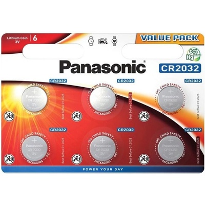 Panasonic Батерии литиеви Panasonic CR-2032 EL / 6BP, CR2032, 3V, 6бр
