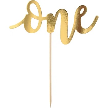 Image 1 of PartyDeco Топер за торта за първи рожден ден - One златист 19см