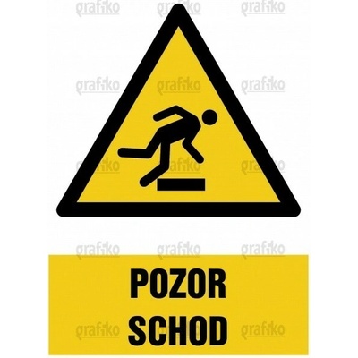 Grafiko | Nebezpečí zakopnutí - Text obrázku Pozor schod, Materiál Samolepící PVC folie, Rozměr 297x210mm