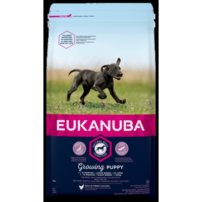 EUKANUBA Dog Puppy Large breed - Премиум суха храна за подрастващи кучета от едри породи с пилешко и пуешко месо, 3 кг