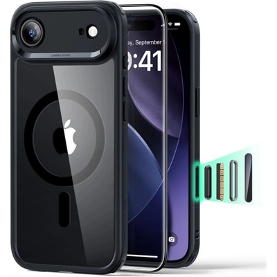 ESR iPhone Air ESR CLASSIC HYBRID Силиконов удароустойчив протектор за телефон, MagSafe + защитно стъкло за екрана, черен GP-174888 (GP-174888)