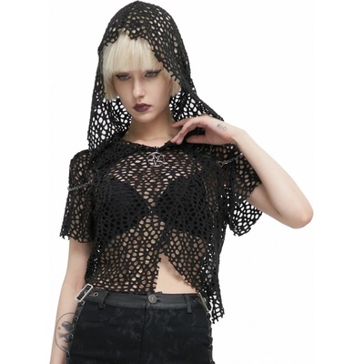Devil fashion tričko gotický and punk MESHMADNESS CROP Čierna