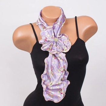 Image 1 of Сатенено фишу в лилаво с цветя