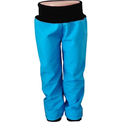 Dětské softshellové kalhoty bez kapes NEZATEPLENÉ modré s černým nápletem Elfino ELFINO SOF NEZATEPLENÉ