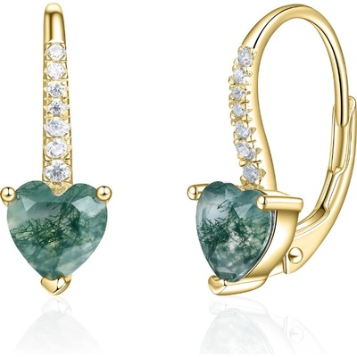 Olivie strieborné náušnice MECHOVÝ ACHÁT GOLD 9552