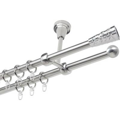 OK-GarnýžeCZ Garnýž kovová dvouřadá 19mm Sevilla nerez 200 cm do stropu / kroužky s háčkem