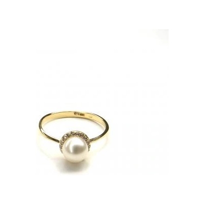 Pattic Prsten ze žlutého zlata zirkony s perlou BV500101Y