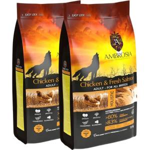 AMBROSIA Adult All Breeds Chicken & Fresh Salmon 2 x 12 кг