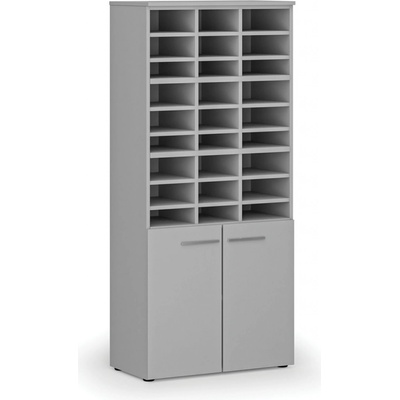PRIMO Třídící regál s dveřmi GRAY, 800 x 420 x 1781 mm, 27 přihrádek, šedý