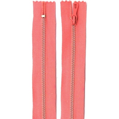 Zip kovový nedeliteľný 4mm dĺžka 16 cm farba lososová