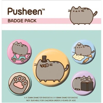 CurePink set 5 placek Pusheen Fancy průměr 2,5 cm a 3,8 cm