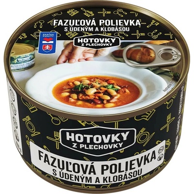 Hotovky z plechovky Fazuľová polievka s údeným a klobásou 800 ml
