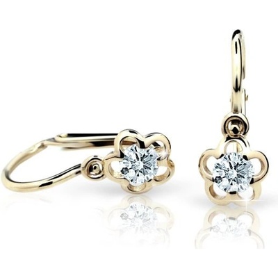 Danfil dětské náušnice kytičky C1945 ze žlutého zlata s kamínkem White zapínání brizura
