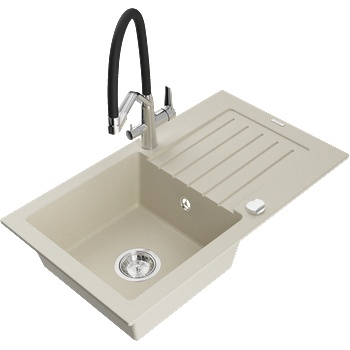 Mexen Pablo гранитна мивка с 1 отделение, отцедник и кухненски смесител Duo, бежов - 6510-69-671701-07 (6510-69-671701-07)