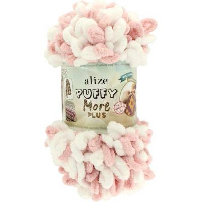 Alize Puffy More Plus 8000 bílá se starorůžovou barvou