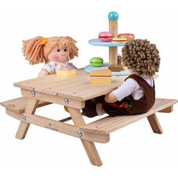 Bigjigs Toys Drevená pikniková lavička pre bábiky