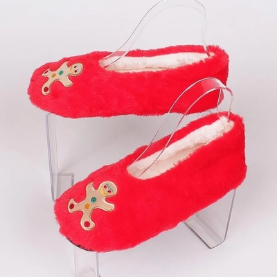 Червени коледни пантофи-балеринки с бежово човече