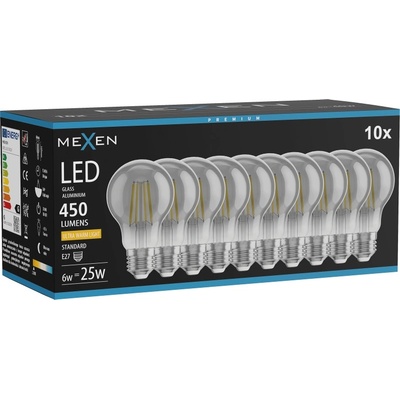 Mexen Vintis 10x LED филамент крушка E27, A60, 6W, Топла - 2200K, 450 lm, smoke - L150-E27-0622-70x10 (L150-E27-0622-70x10)