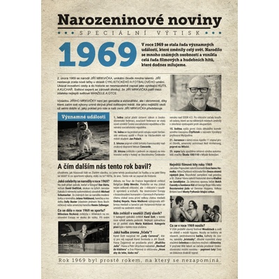 Narozeninové noviny 1969 s vlastním textem a fotografií S fotografií a textem