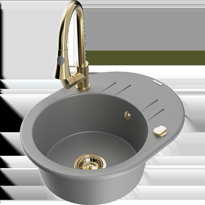 Kevin гранитна мивка с 1 отделение с отцедник и кухненски смесител Elia, сив - 6517-71-670101-50 (6517-71-670101-50)