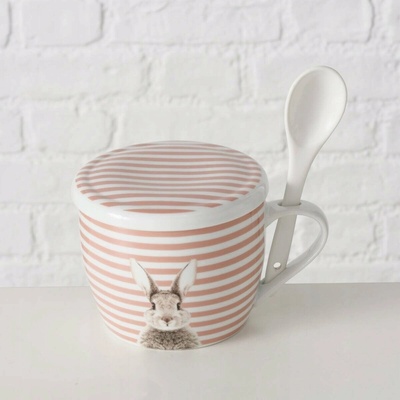Boltze Hrnek s víčkem a lžičkou FLUFFY porcelán králíček 600 ml