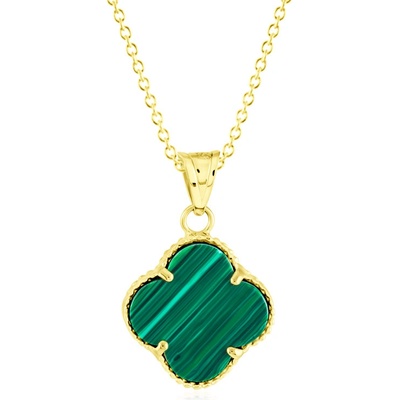 Gemmax Zlatý řetízek se čtyřlístkem s malachitem GLSYI-41541-36261
