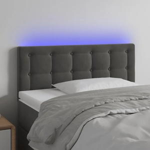 vidaXL LED горна табла за легло, тъмносива, 90x5x78/88 см кадифе (3122083)